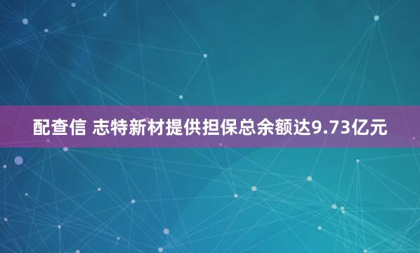 配查信 志特新材提供担保总余额达9.73亿元