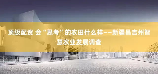 顶级配资 会“思考”的农田什么样——新疆昌吉州智慧农业发展调查